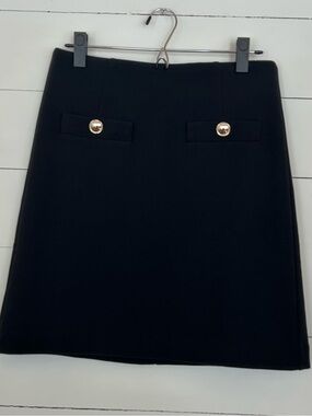 Ann Taylor Black Mini Skirt with Gold Buttons, Size 4
